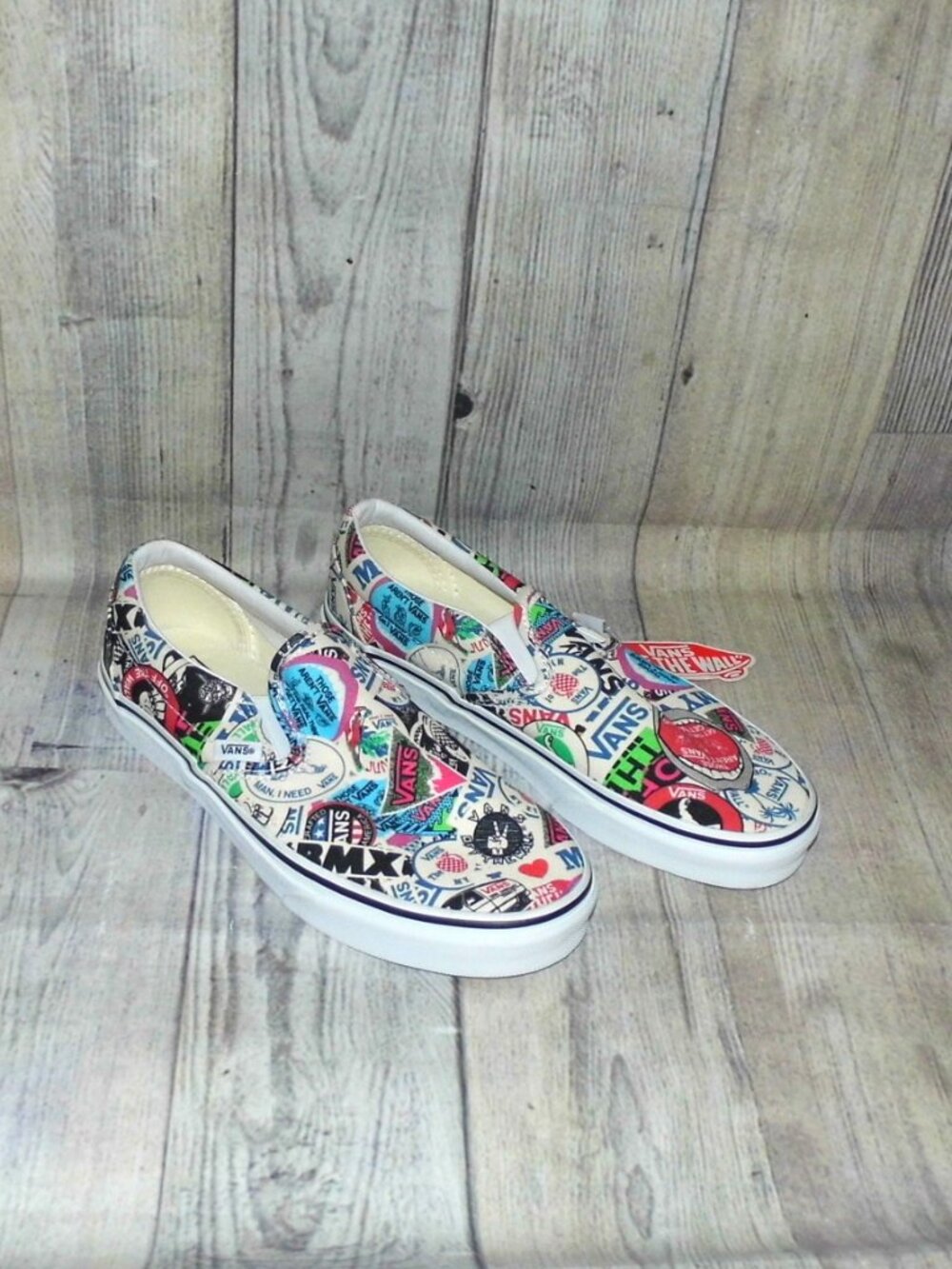 VANS Classic Slip On Sticker Smash Multicolor Sneakers Womens Size 9
